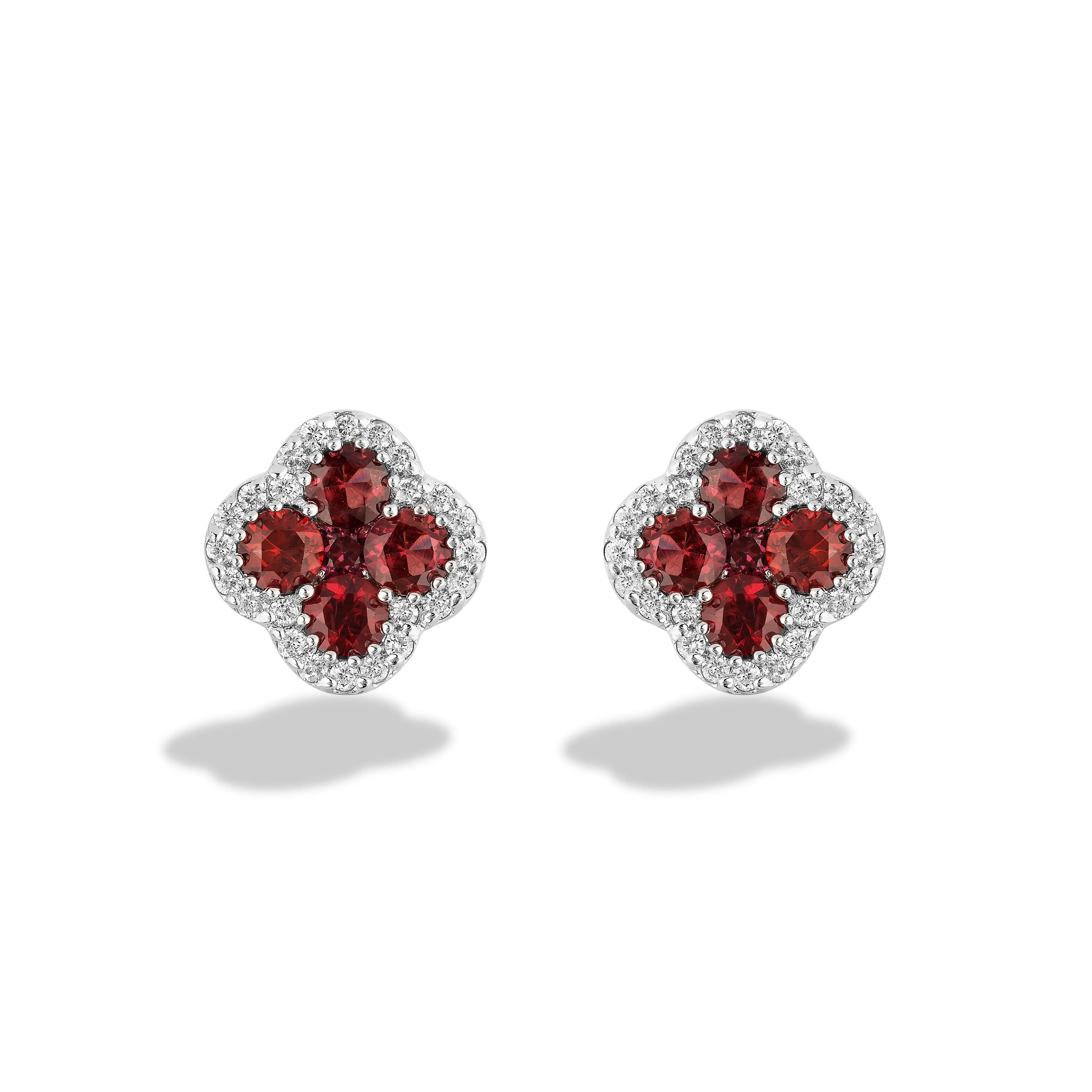 Sabel Collection 18K White Gold Ruby and Diamond Flower Stud Earrings