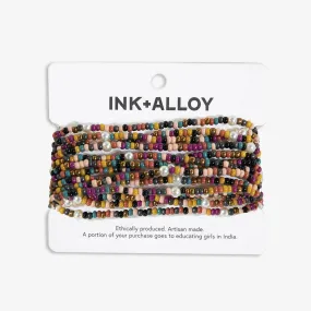 Sage Color Block Beaded 10 Strand Stretch Bracelets Jewel Tone