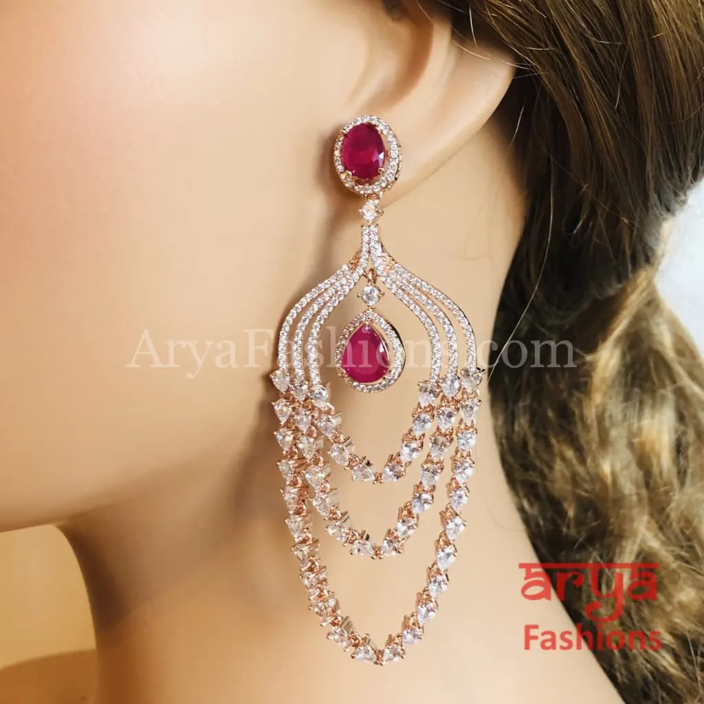 Saira Rose Gold Two Line Ruby/Champagne Cubic Zirconia Earrings