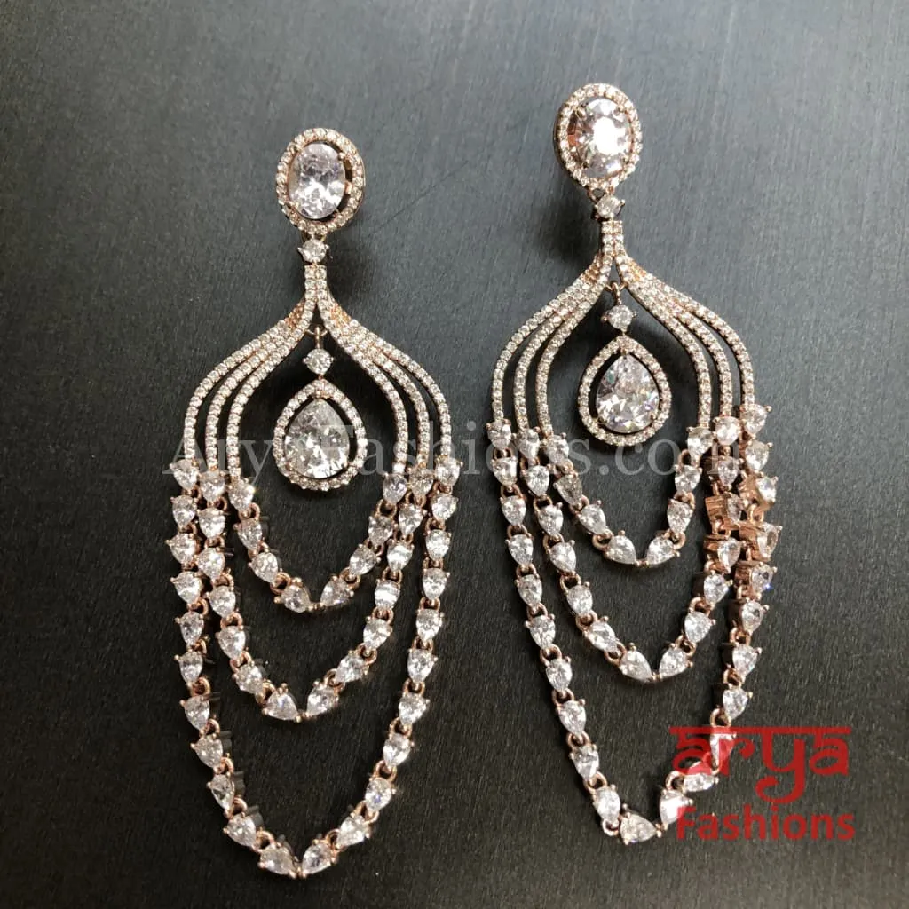 Saira Rose Gold Two Line Ruby/Champagne Cubic Zirconia Earrings