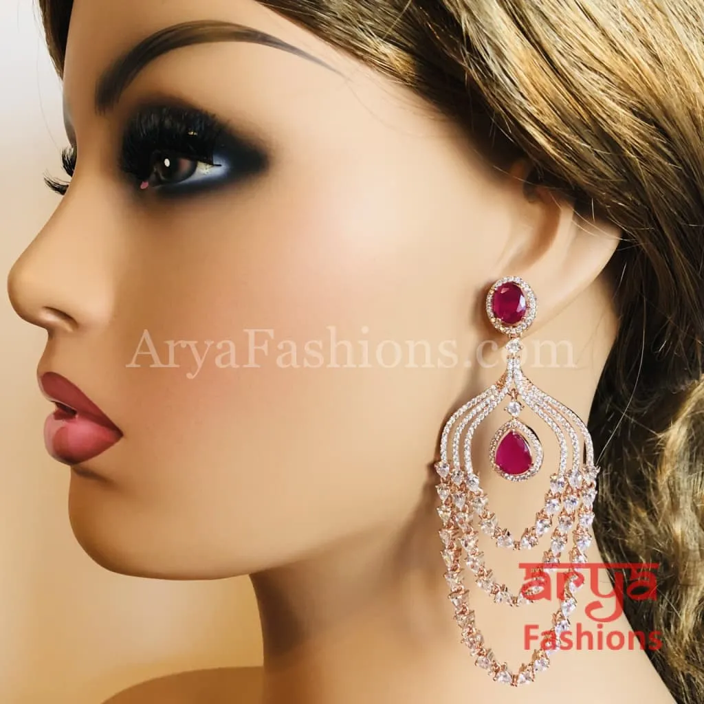 Saira Rose Gold Two Line Ruby/Champagne Cubic Zirconia Earrings