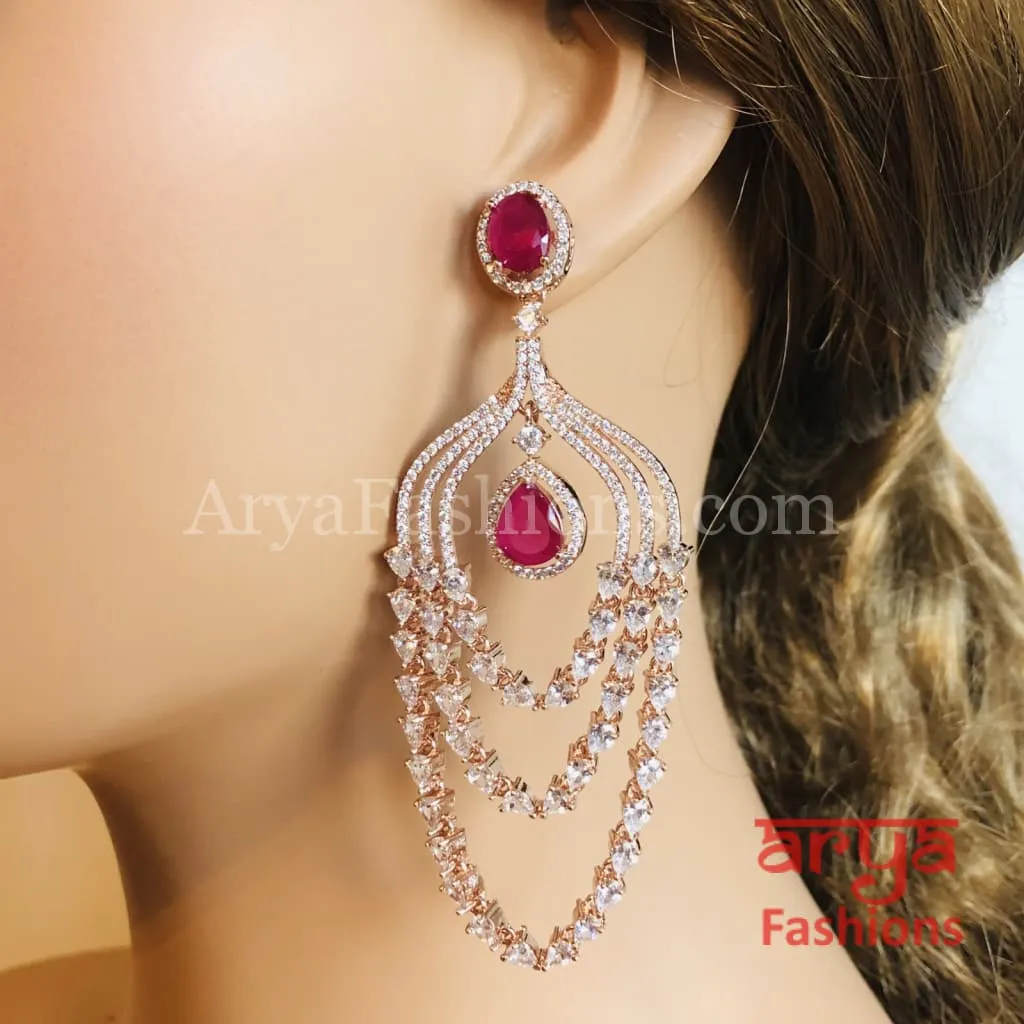 Saira Rose Gold Two Line Ruby/Champagne Cubic Zirconia Earrings