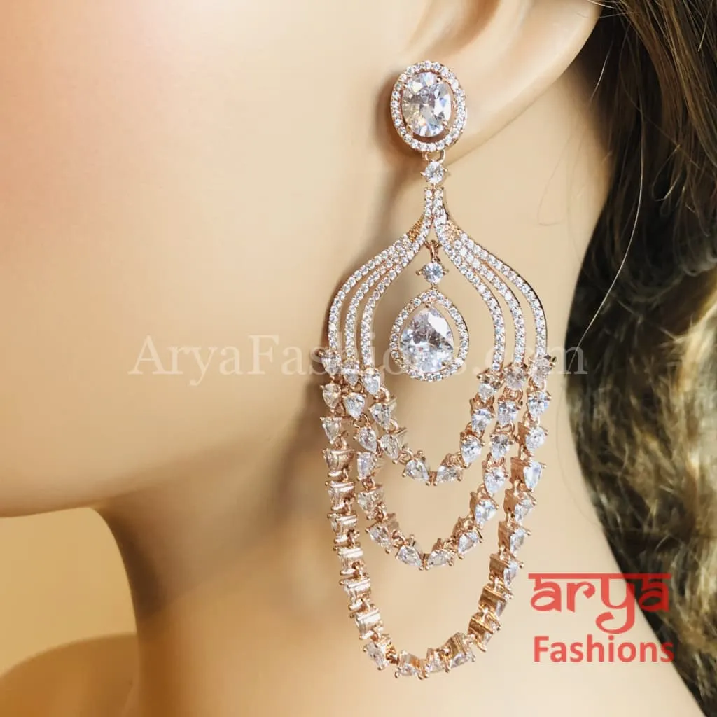 Saira Rose Gold Two Line Ruby/Champagne Cubic Zirconia Earrings