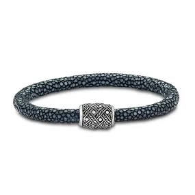 Samuel B. Sterling Silver Black Stingray Leather Bracelet with Dot and Rope Design Clasp (97739)