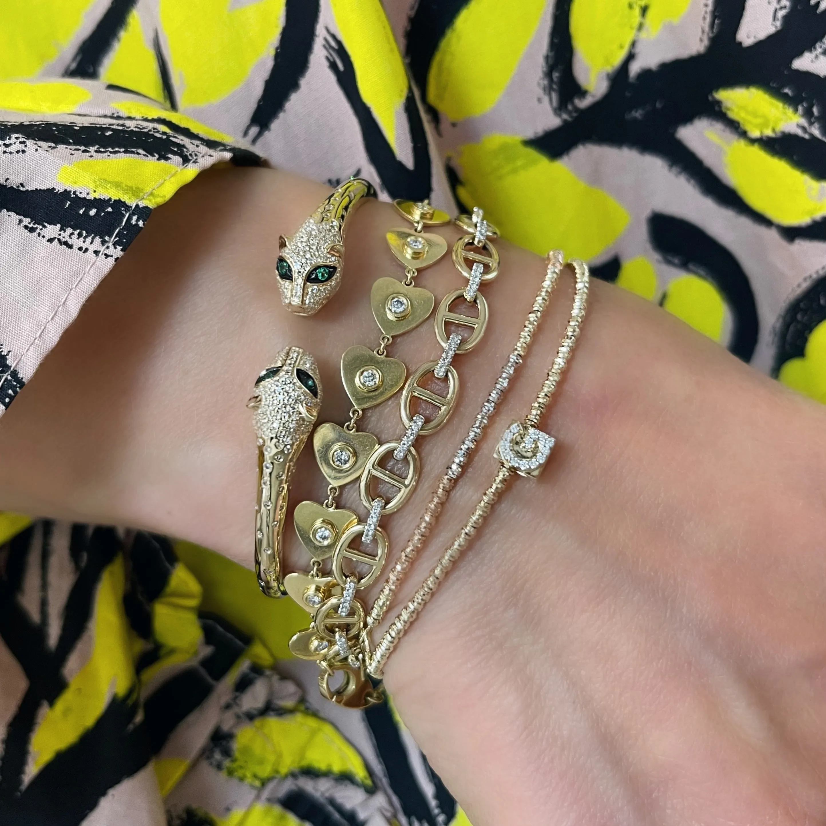 Scattered Diamond Panther Cuff Bracelet