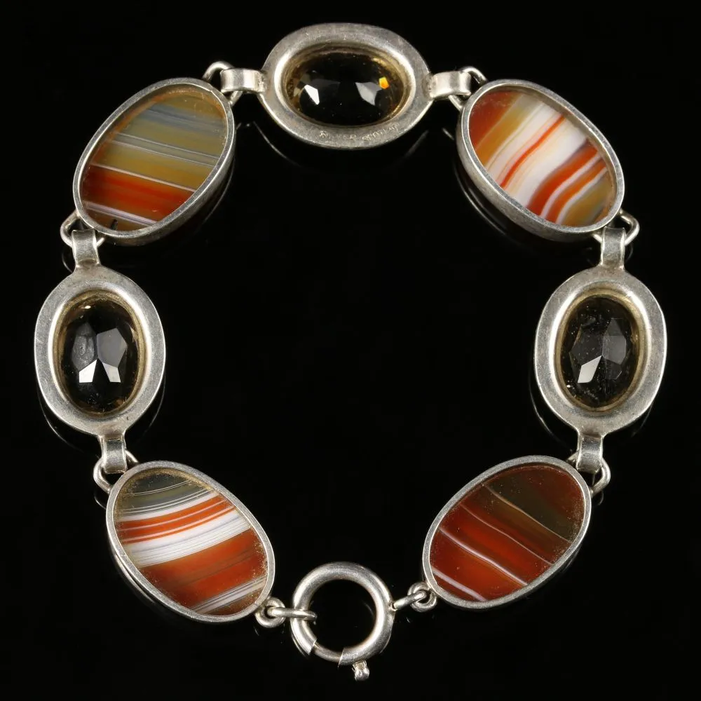 Scottish Citrine Cornelian Agate Silver Bracelet Circa 1930
