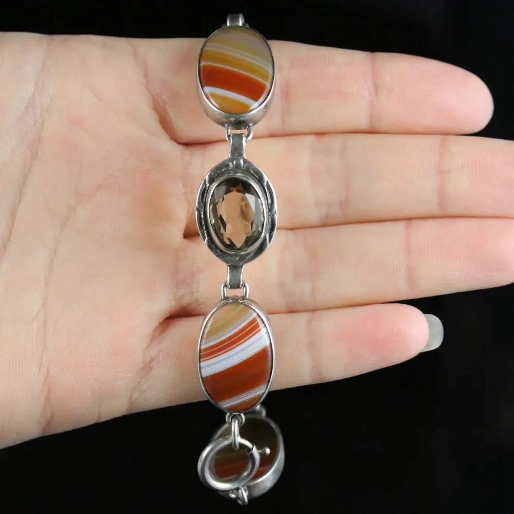 Scottish Citrine Cornelian Agate Silver Bracelet Circa 1930