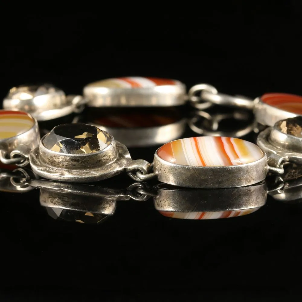 Scottish Citrine Cornelian Agate Silver Bracelet Circa 1930