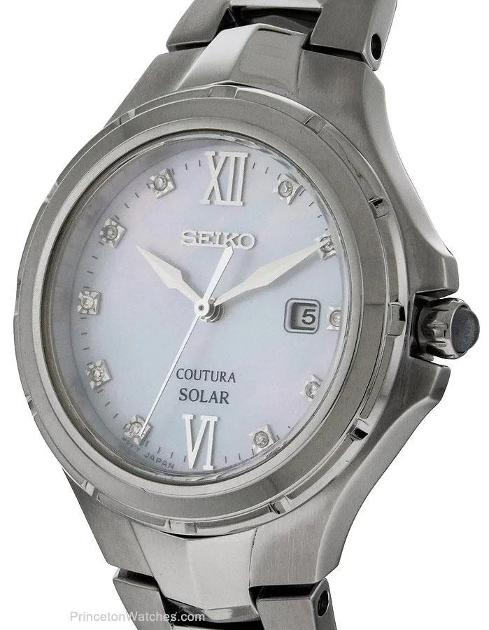 Seiko Solar Ladies 10 Diamond Coutura - Mother of Pearl Dial - Stainless - Date