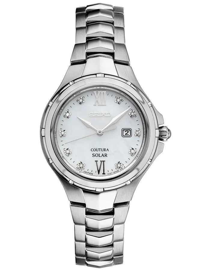Seiko Solar Ladies 10 Diamond Coutura - Mother of Pearl Dial - Stainless - Date