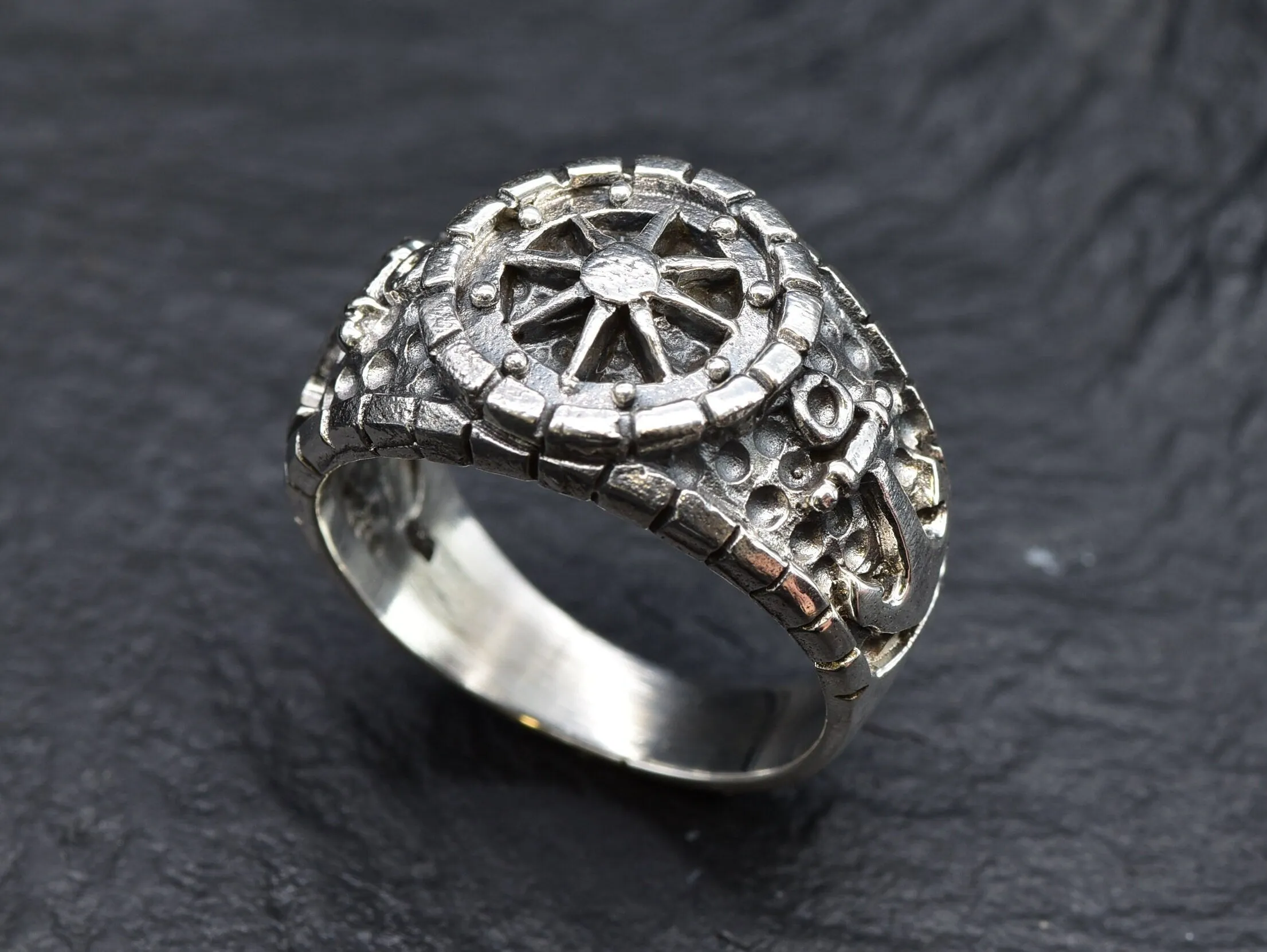 Silver Anchor Ring - Compass Silver Ring - Signet Anchor Ring