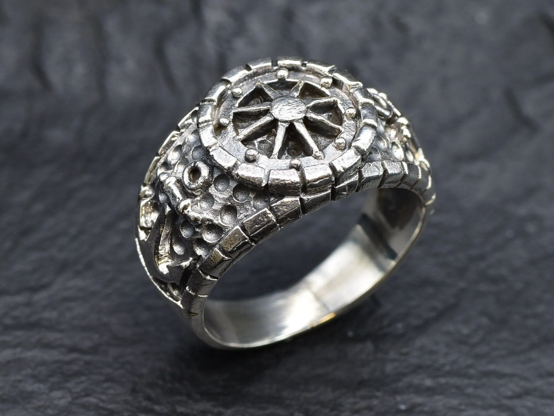 Silver Anchor Ring - Compass Silver Ring - Signet Anchor Ring