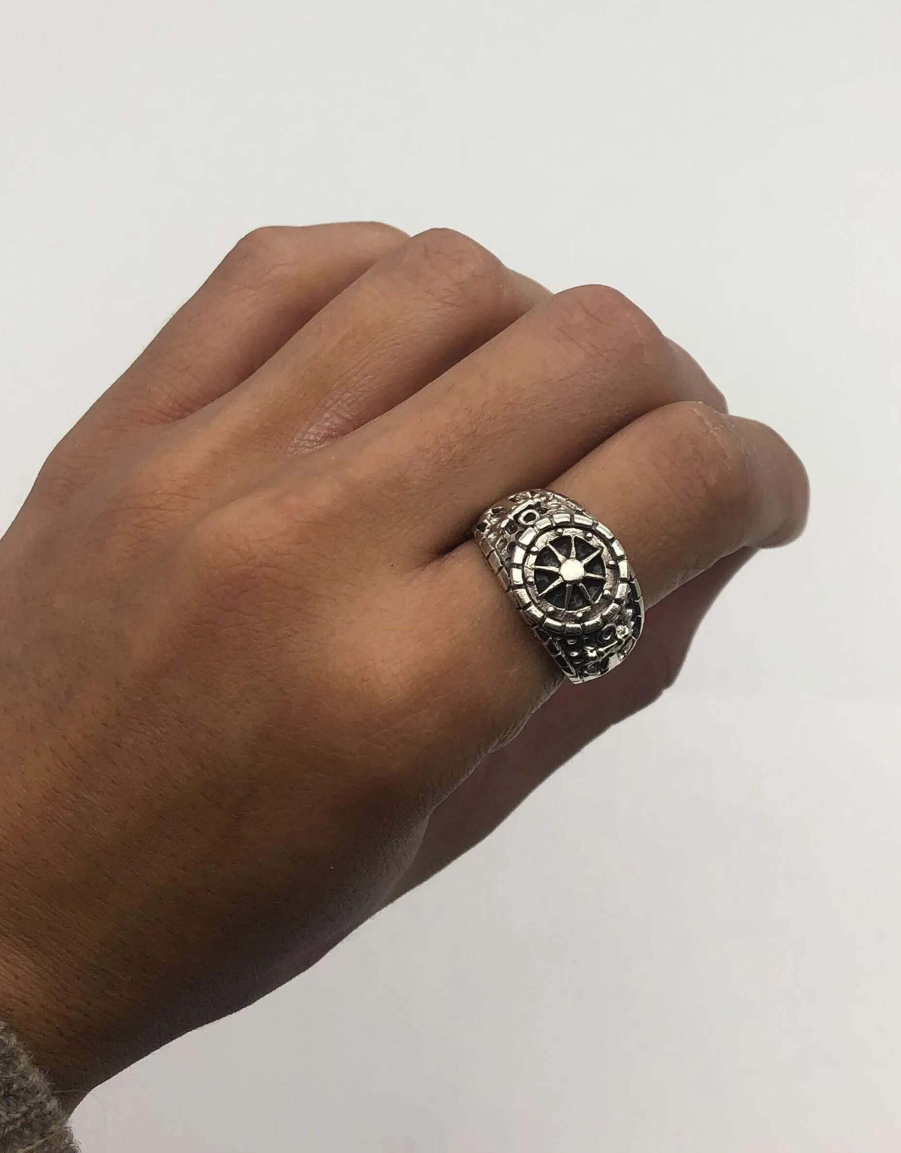 Silver Anchor Ring - Compass Silver Ring - Signet Anchor Ring