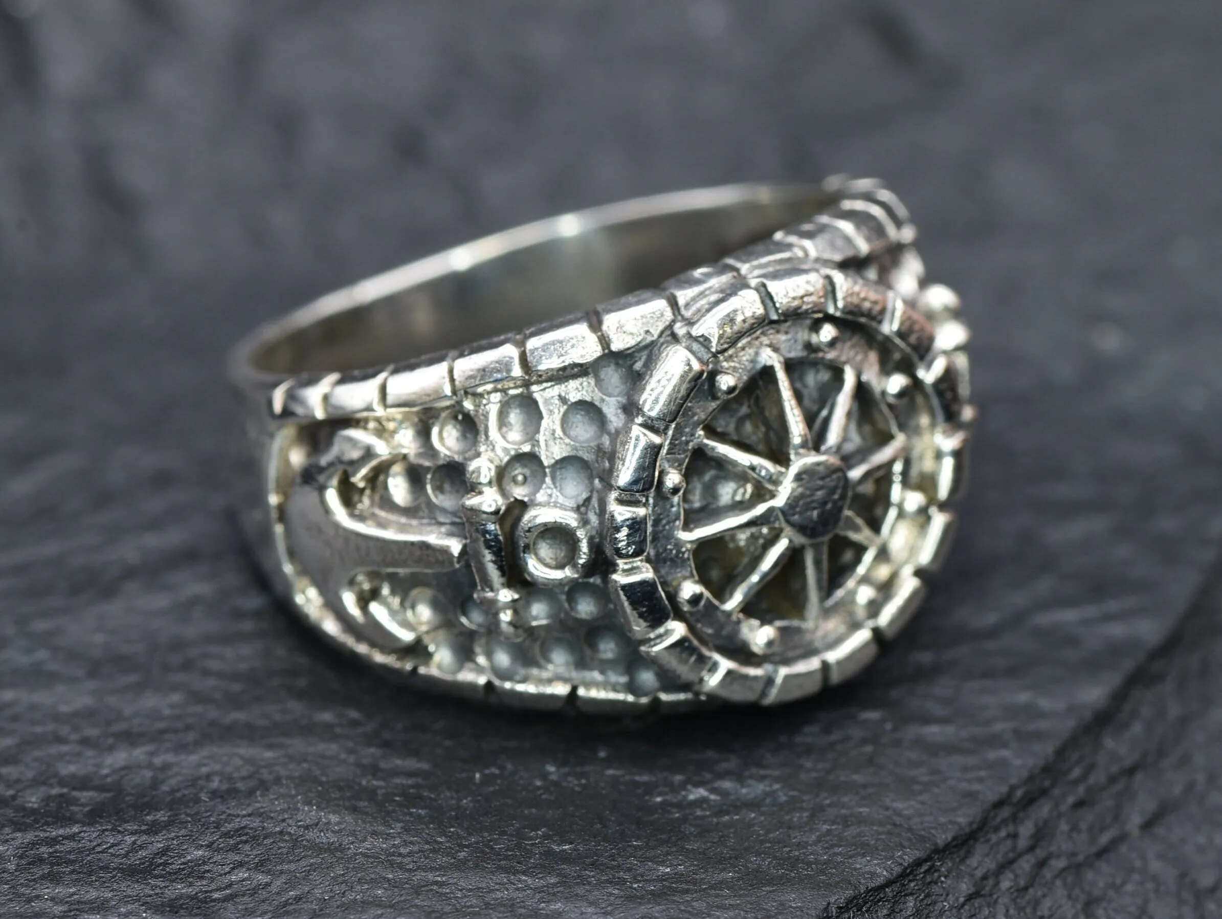Silver Anchor Ring - Compass Silver Ring - Signet Anchor Ring