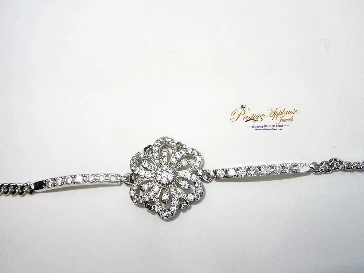 Silver Plated Bracelet with Star Designs Engraved on Silver Plated Ball Pendant Perfect for Women