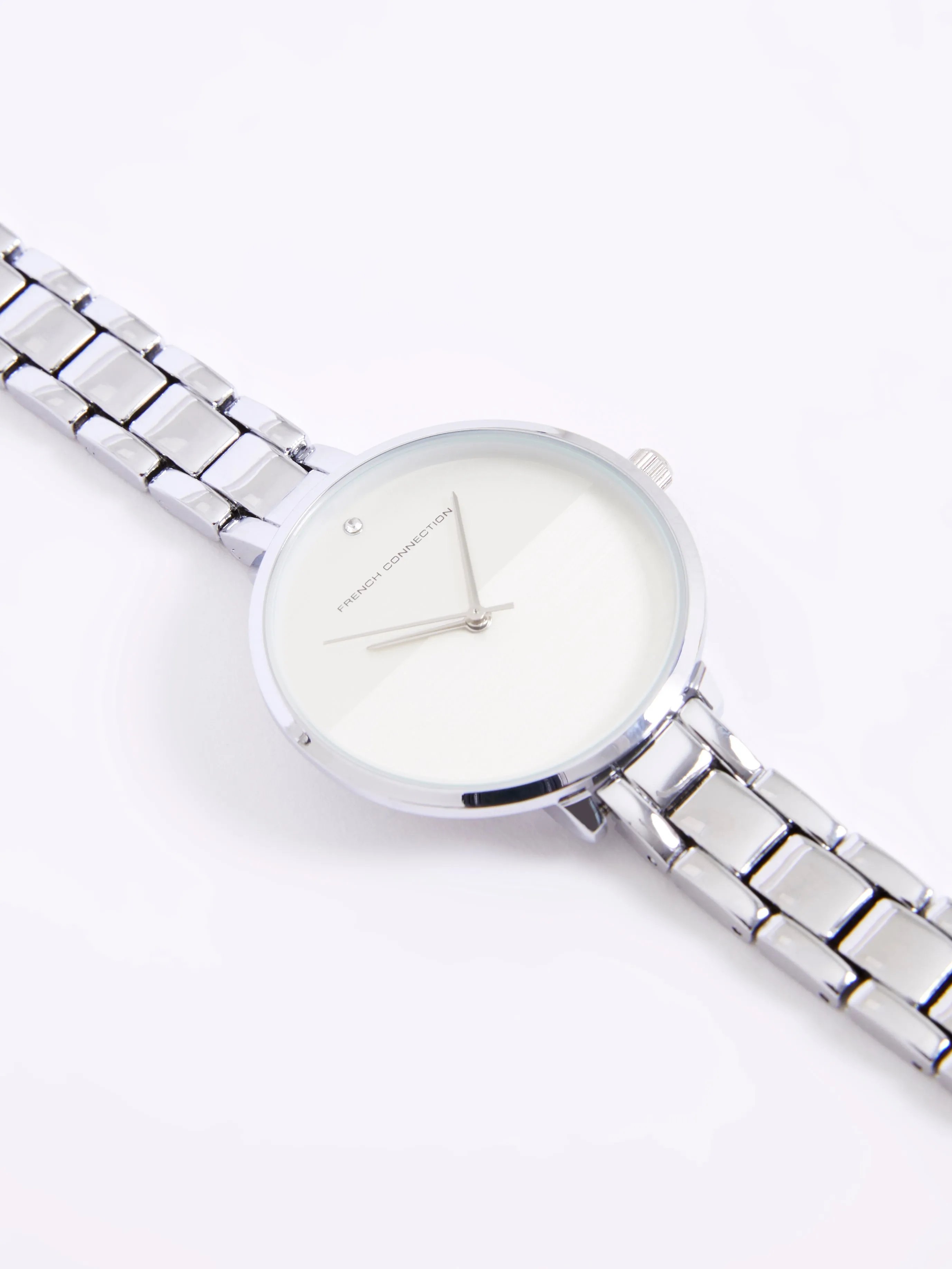 Silver Tone Bracelet Watch with White Dial