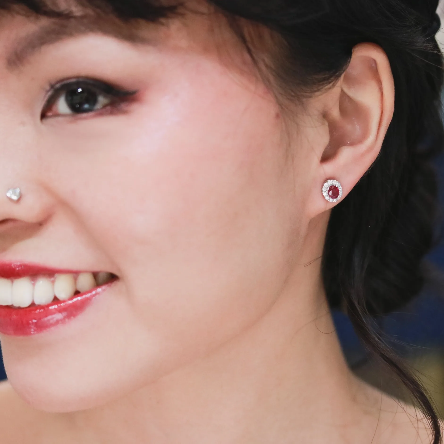 Simple Ruby Diamond Earrings