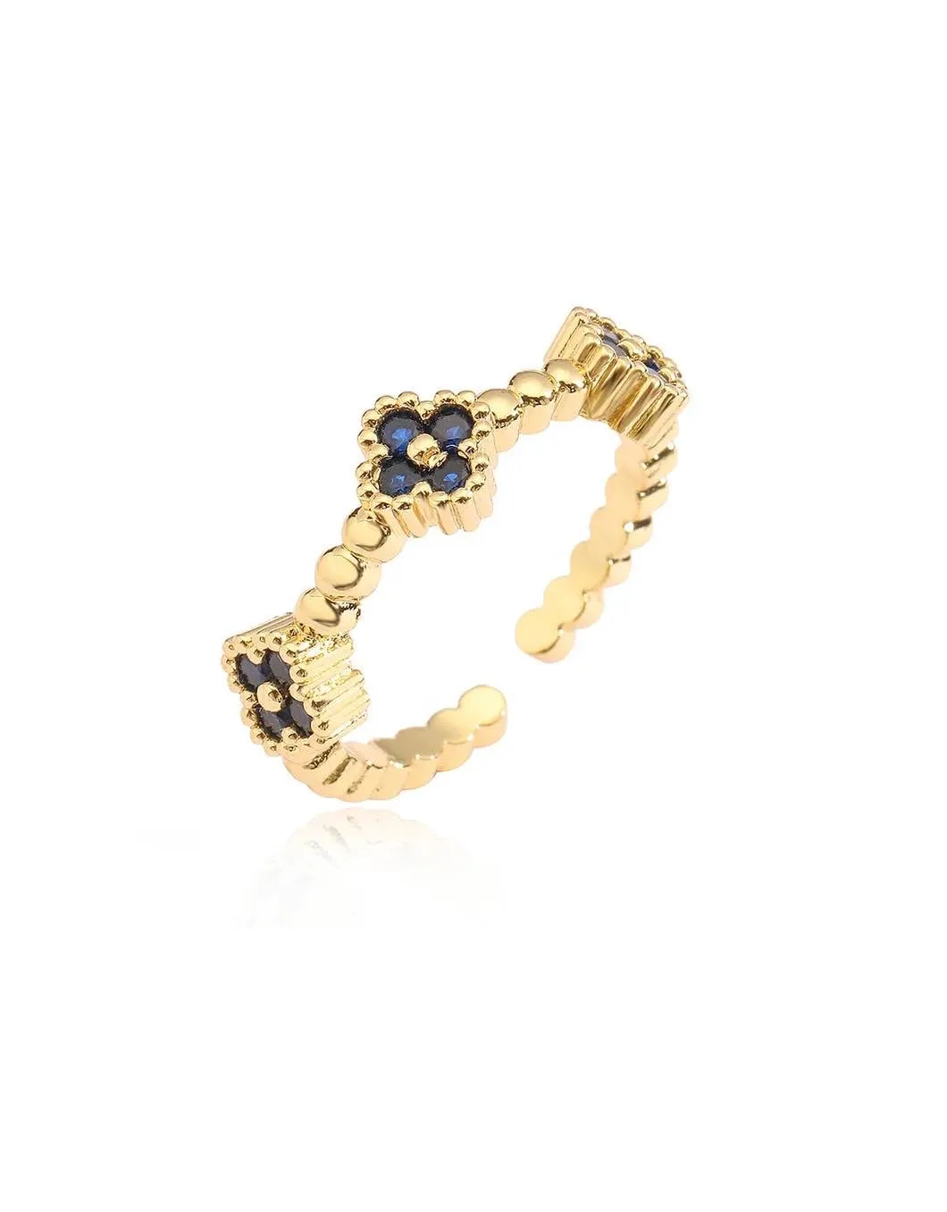 Small Flower Yellow Gold Adjustable Ring