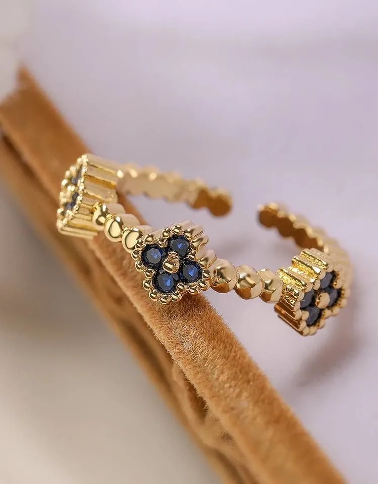 Small Flower Yellow Gold Adjustable Ring