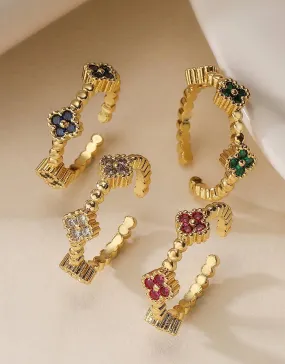 Small Flower Yellow Gold Adjustable Ring