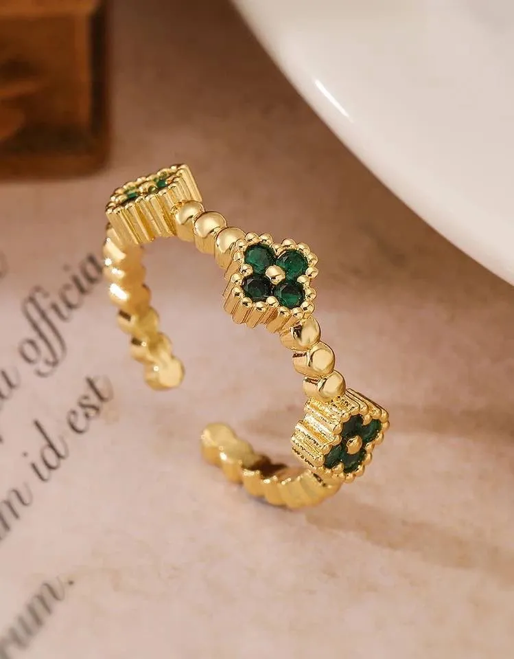 Small Flower Yellow Gold Adjustable Ring