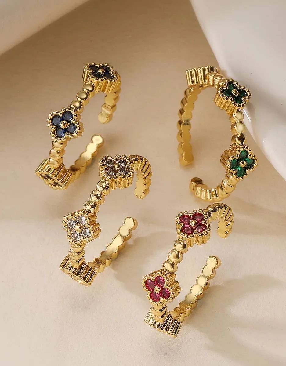 Small Flower Yellow Gold Adjustable Ring