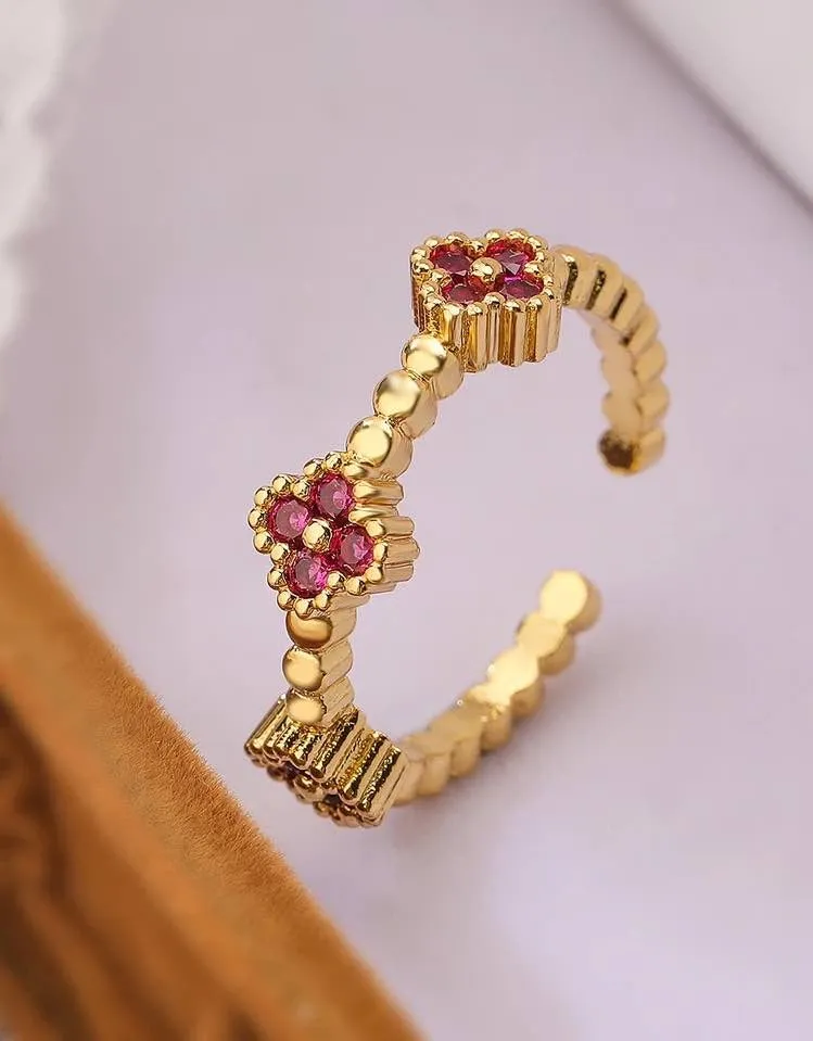 Small Flower Yellow Gold Adjustable Ring