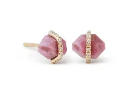 Small Micropave Bezel Wrapped Herkimer cut Ruby Stud Earrings