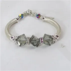 Smokey Crystal Cube  & Silver Bangle Bracelet