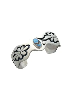 Stamped Sterling Silver Golden Hills Turquoise Stone Cuff Bracelet