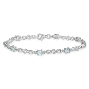 Sterling Silver Genuine Gemstone Oval and Diamond Bracelets