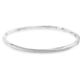 Sterling Silver Rhodium Plated Cubic Zirconia Twisted Hinged Bangle