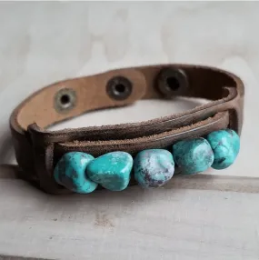 The Jewelry Junkie Dusty Leather Narrow Cuff African Turquoise Bracelet 006q