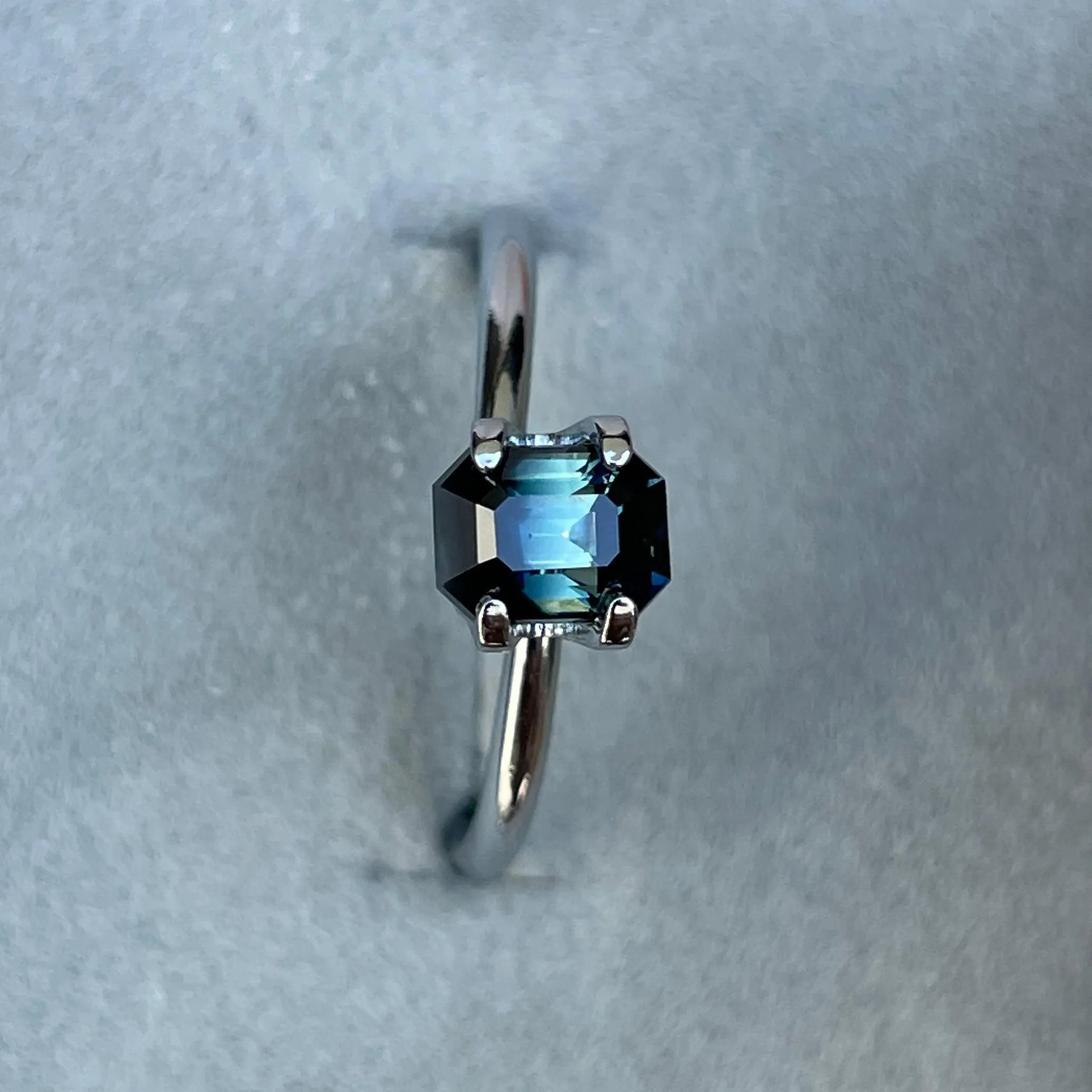 This 1.20 crt Teal Sapphire is well cut to bring out the best colour and lustre, and has a perfect colour blend