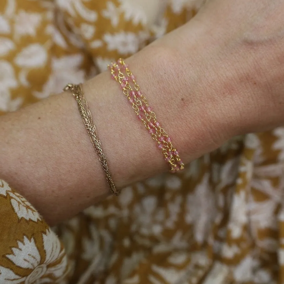 Three Strand Hand Tied Pink Quartz Bead Chain Magnetic Bracelet