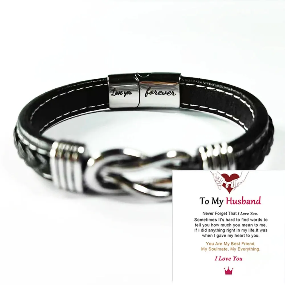 To My Son To My Grandson Bracelet Love You Forever Braided Leather Knot Bracelet Stainless Steel Magnetic Clasp Jewelry Gift