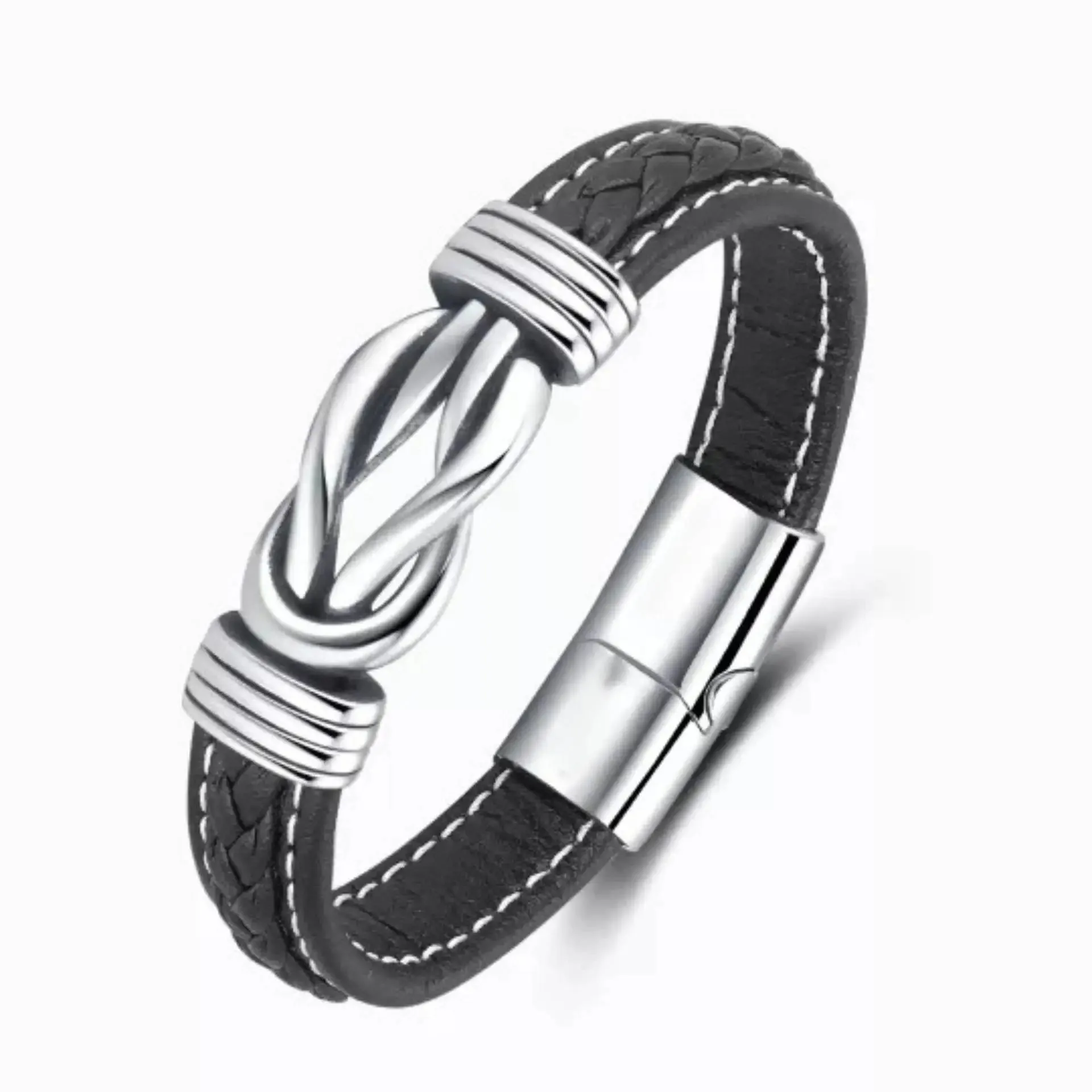 To My Son To My Grandson Bracelet Love You Forever Braided Leather Knot Bracelet Stainless Steel Magnetic Clasp Jewelry Gift