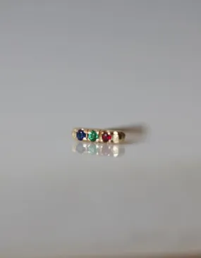 Trio Stone Single Stud Earring 14K Gold