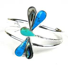 Turquoise Mosiac Alpaca Silver Dragonfly Bracelet Small Artisana