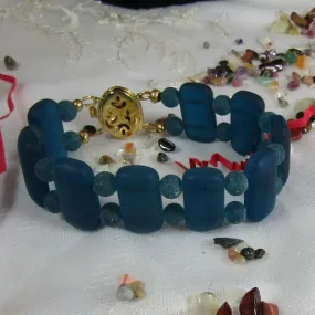 Turquoise Sea Glass Stunning Cuff Bracelet Handmade