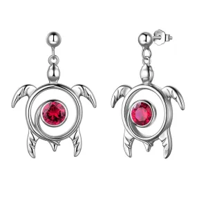 Turtle Birthstone July Ruby Earrings Dangle Women Girls Jewelry Birthday Gift Sterling Silver