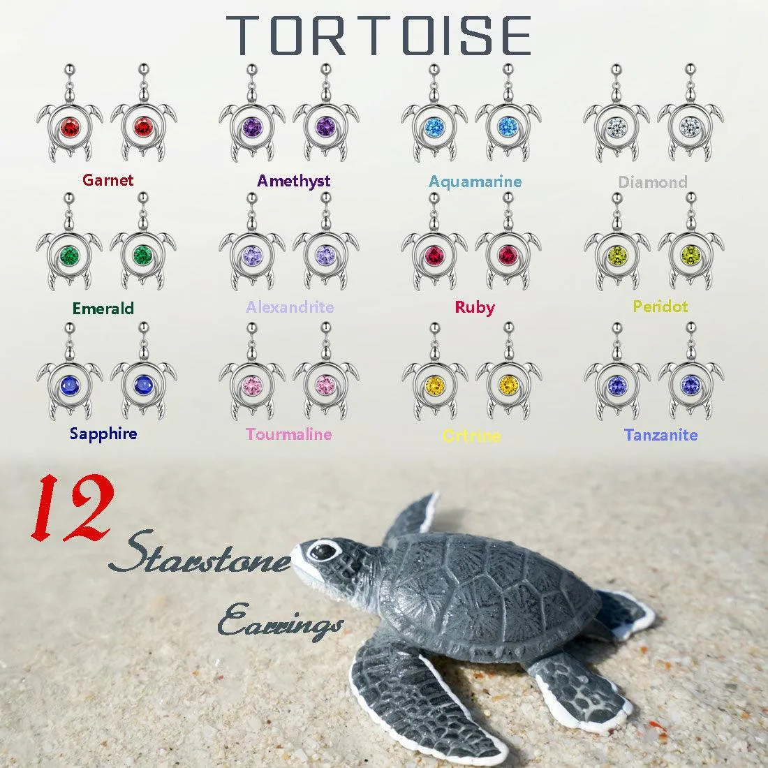 Turtle Birthstone July Ruby Earrings Dangle Women Girls Jewelry Birthday Gift Sterling Silver