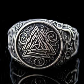 Valknut and Serpent Ring - Sterling Silver