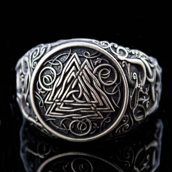 Valknut and Serpent Ring - Sterling Silver