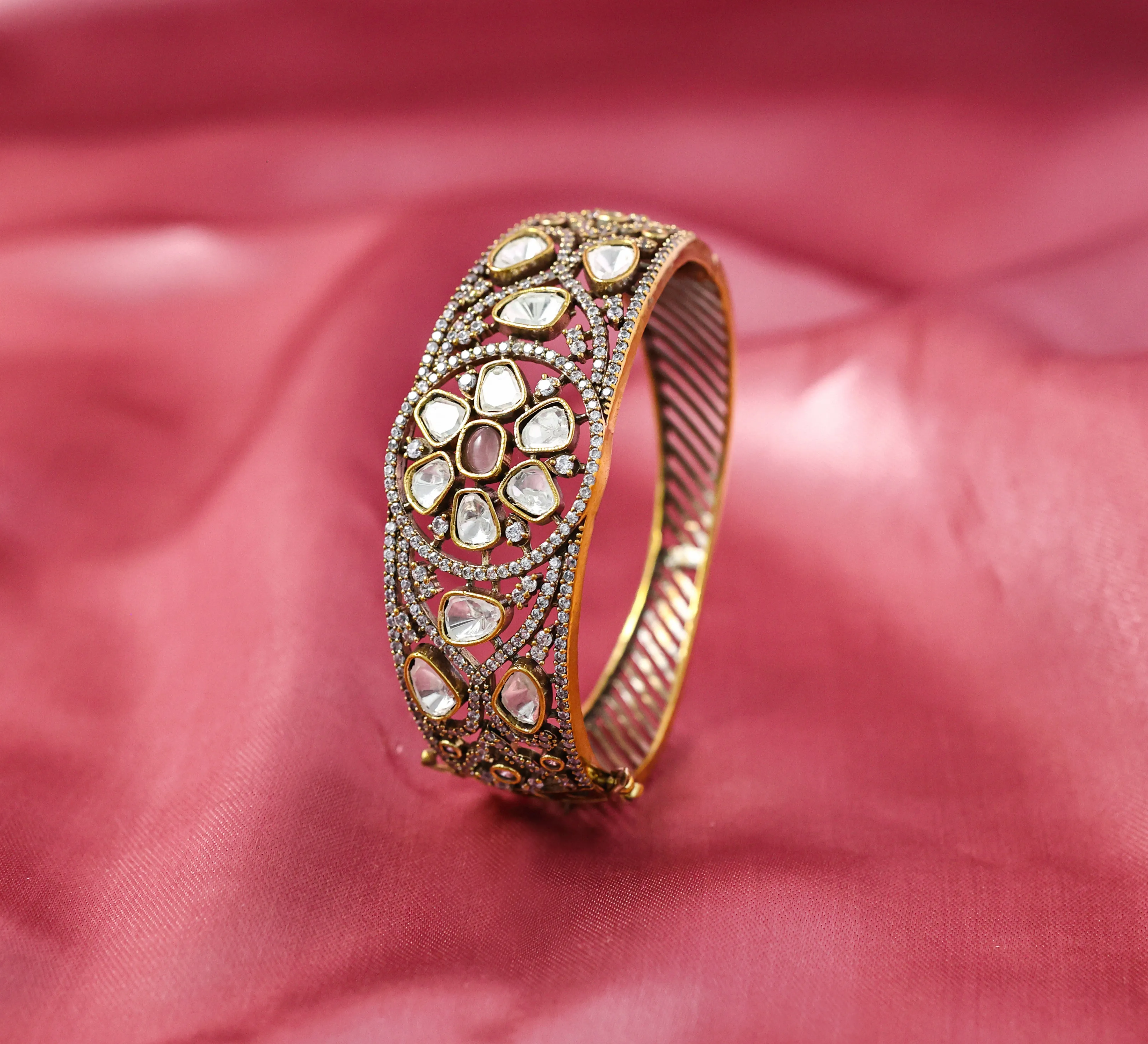 Victorian Style Kundan and Polki Bracelet for Women