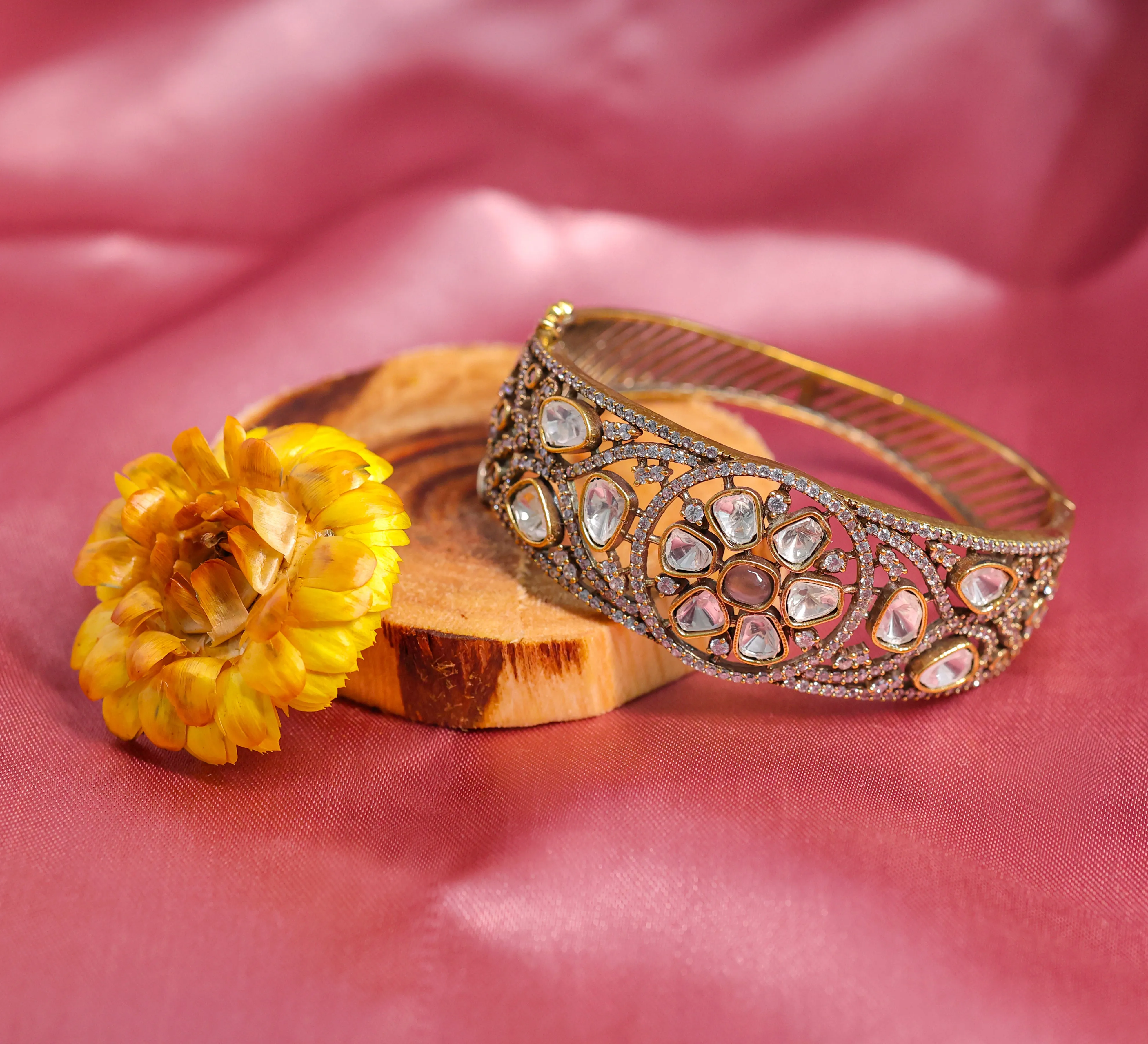 Victorian Style Kundan and Polki Bracelet for Women