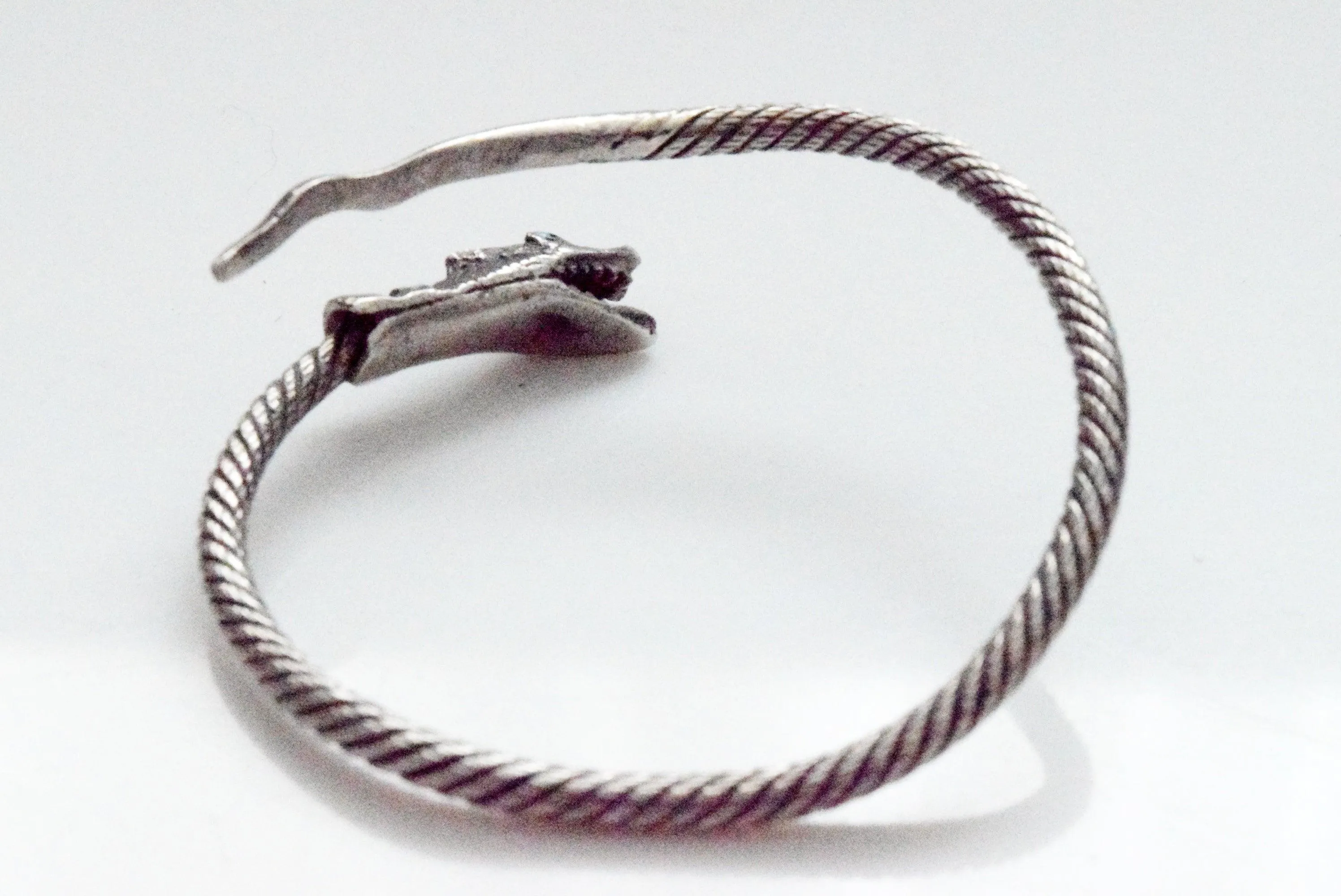 Vintage 600 Silver Egyptian Snake Bracelet with Blue Eyes
