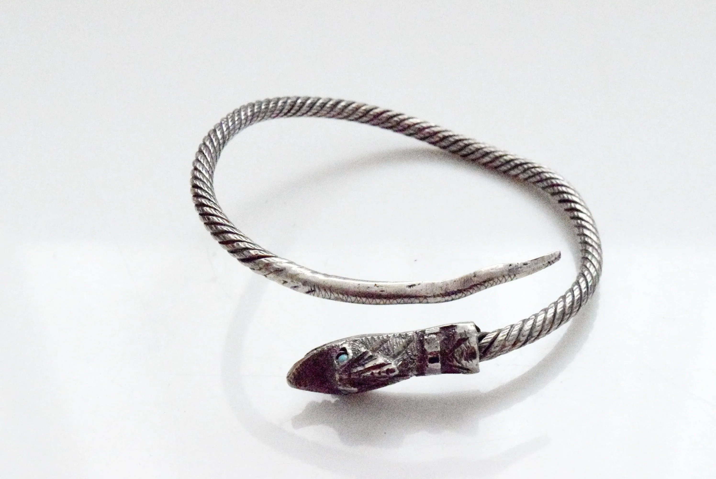 Vintage 600 Silver Egyptian Snake Bracelet with Blue Eyes