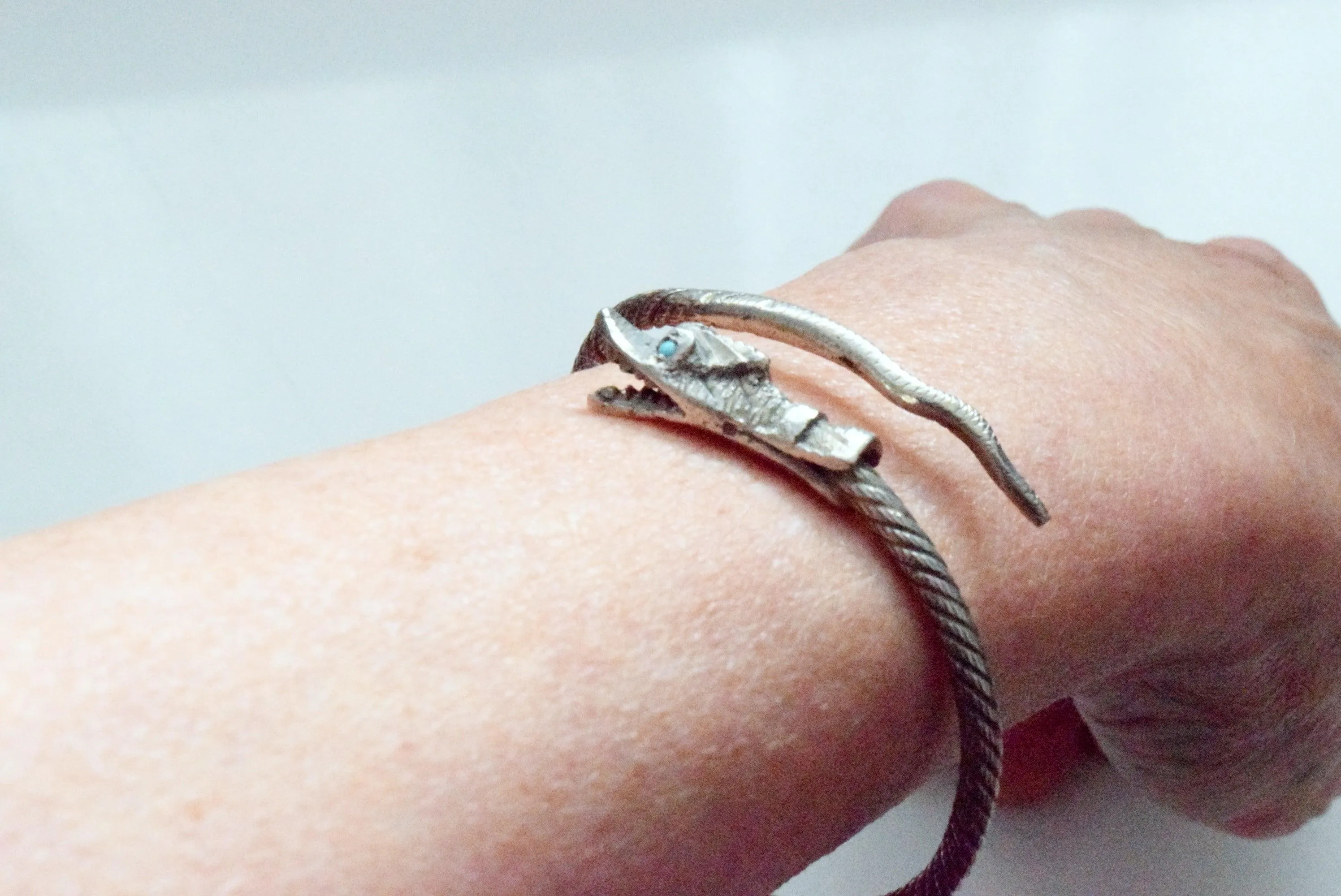 Vintage 600 Silver Egyptian Snake Bracelet with Blue Eyes