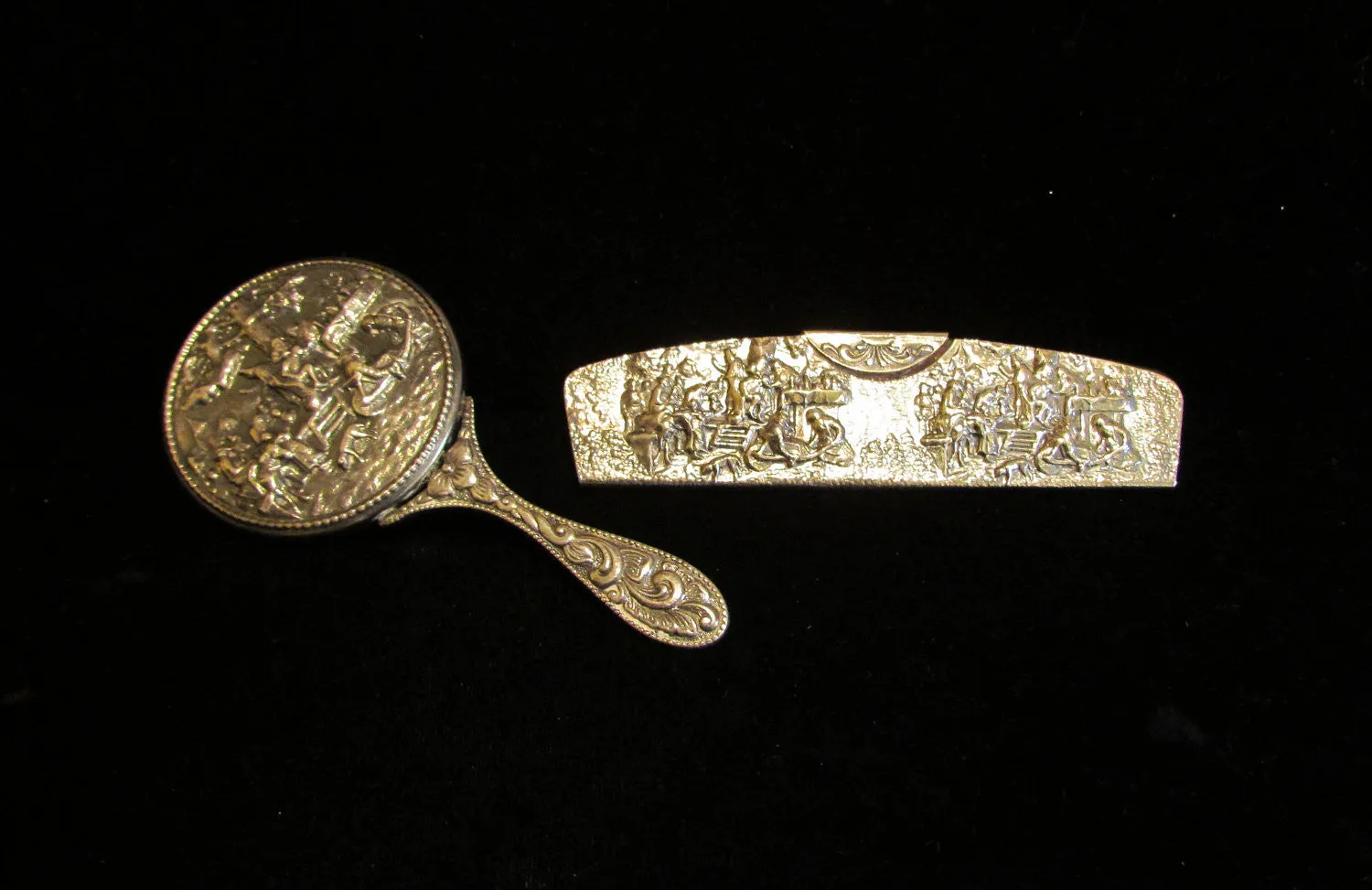 Vintage Hans Jensen Comb & Mirror Set Silverplated 1940's Vanity Set Denmark